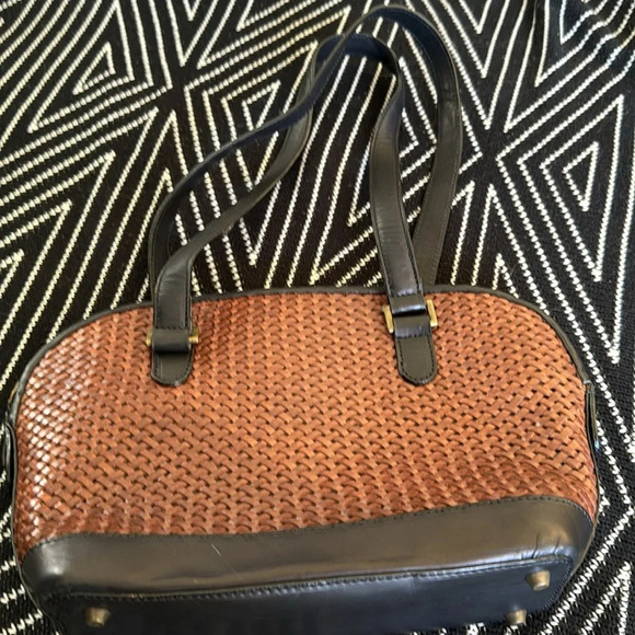 talbots woven leather italian made shoulder bag in chocolate brown and espresso - Picture 2 of 9